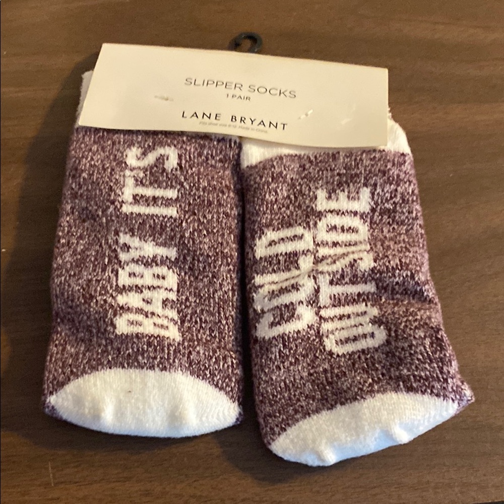 Lane Bryant Maroon and White Slipper Socks Baby It’s Cold Outside